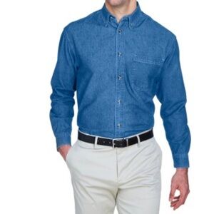 *UltraClub Long-Sleeve Cypress Denim with Pocket Solid Button Up Shirt Men's L